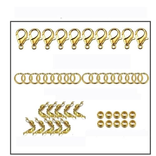 200 Stück/100 Stück Karabinerverschluss-Biegeringe, Verbindungsstück, Crimp-Endperlen für Armbänder, Halsketten, Ketten, DIY-Schmuckherstellungsset, Komponenten-Kit4, Goldfarbe von LEPIZ