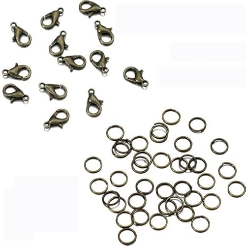 200-teiliges Ring- und 100-teiliges Verschluss-Set mit Karabinerverschluss, offene Biegeringe für Armband- und Halskettenverbinder, Schmuckherstellung, DIY-Set, Großhandel, Antik-Bronze-Set, 12-mm-V von LEPIZ