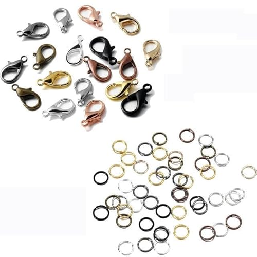 200-teiliges Ring- und 100-teiliges Verschluss-Set mit Karabinerverschluss, offene Biegeringe für Armband- und Halskettenverbinder, Schmuckherstellung, DIY-Set, Großhandel, gemischtes Farbset, 10 m von LEPIZ