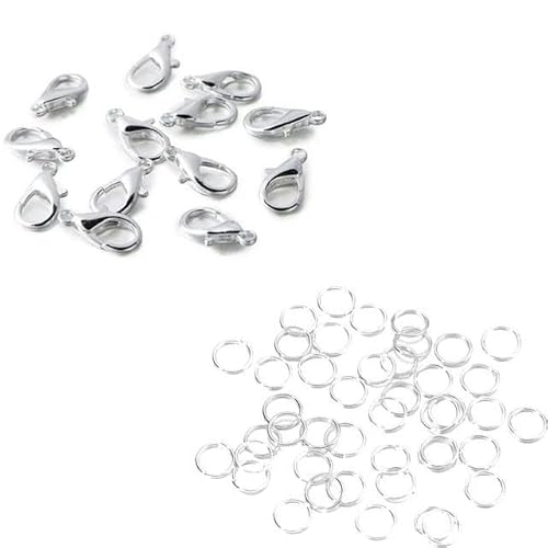 200-teiliges Ring- und 100-teiliges Verschluss-Set mit Karabinerverschluss, offene Biegeringe für Armband- und Halskettenverbinder, Schmuckherstellung, DIY-Set, Großhandelsset, Silber, 16 mm Verschl von LEPIZ