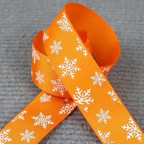 25 mm 5 Yards Schneeflockenmuster Weihnachtsband Ripsband für Weihnachten Hochzeit Party Dekoration Geschenkverpackung DIY Schleifen-Orange-5 Yards (4,5 Meter) von LEPIZ