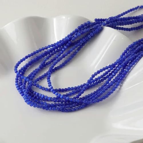 3,0 mm Natursteinperle, rund, Edelstein, Katzenauge, kleine Perle, Glitzerperle, zur Schmuckherstellung, Armband-Halskette, Marineblau, 3,0 mm, 38–40 cm von LEPIZ