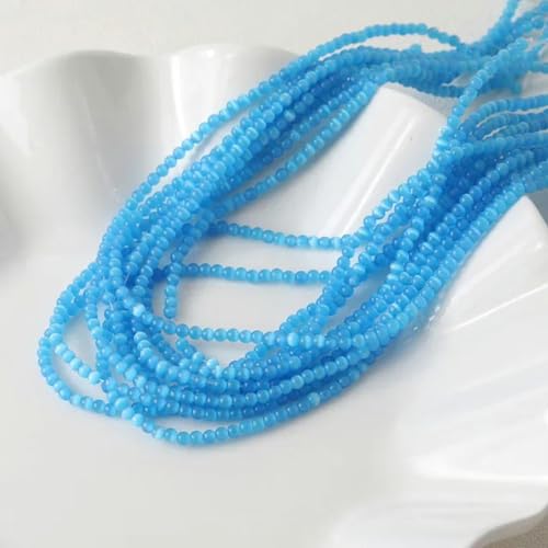 3,0 mm Natursteinperle, rund, Edelstein, Katzenauge, kleine Perle, Glitzerperle, zur Schmuckherstellung, Armband- und Halskettenherstellung, blau, 3,0 mm, 38–40 cm von LEPIZ