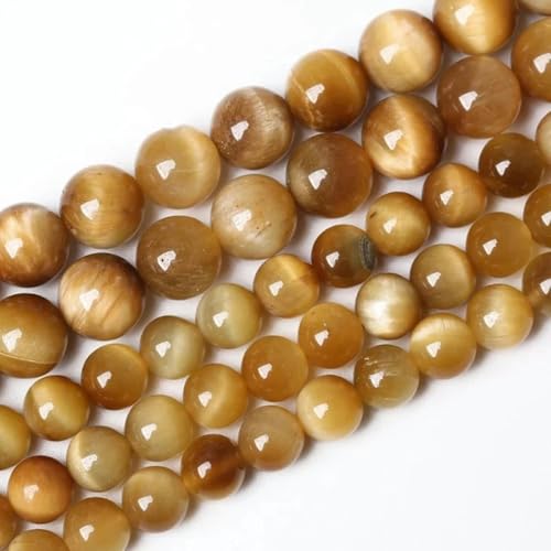 5A Qualität Naturstein Blau Tigerauge Perle Runde lose Perle 6 8 10 12mm für Schmuckherstellung DIY Charm Armband 15" Großhandel-Gold Tigerauge-14,0mm 27 bis 28Stk von LEPIZ