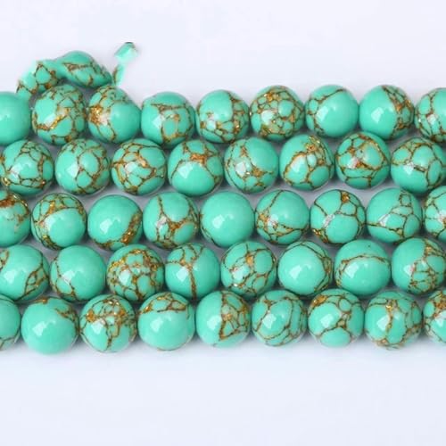 5A Qualität Naturstein Blaue Tigerauge Perle Runde lose Perle 6 8 10 12 mm für Schmuckherstellung DIY Bettelarmband 15" Großhandel-Gold Line Türkise-10mm 36 bis 38 Stück von LEPIZ