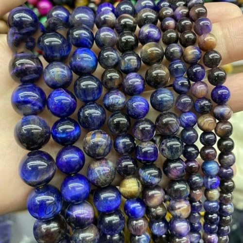 5A Qualität Naturstein Blaue Tigerauge Perle Runde lose Perle 6 8 10 12 mm für Schmuckherstellung DIY Charm Armband 15" Großhandel-Blau Lila Tigerauge-14,0 mm 27 bis 28 Stück von LEPIZ