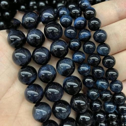 5A Qualität Naturstein Blaue Tigerauge Perle Runde lose Perle 6 8 10 12 mm für Schmuckherstellung DIY Charm Armband 15" Großhandel-Dunkelblaues Tigerauge-12 mm 31 bis 32 Stück von LEPIZ