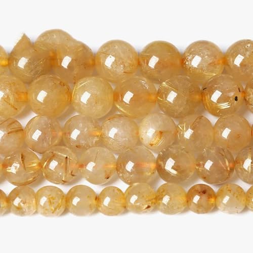 5A Qualität Naturstein Blaue Tigerauge Perle Runde lose Perle 6 8 10 12 mm für Schmuckherstellung DIY Charm-Armband 15" Großhandel-Gold Rutilated-14,0 mm 27 bis 28 Stück von LEPIZ