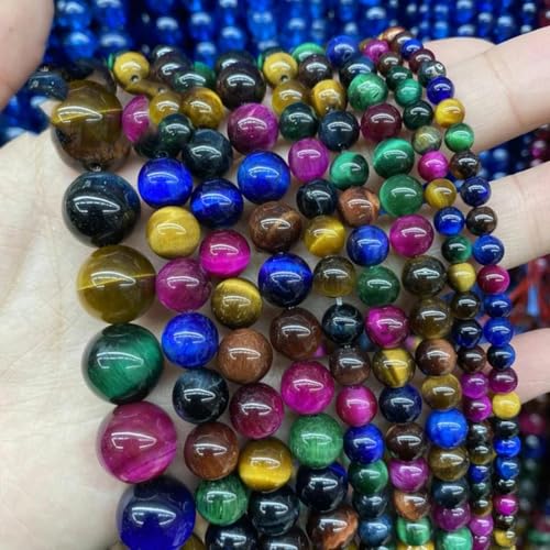 5A Qualität Naturstein Blaue Tigerauge Perle Runde lose Perle 6 8 10 12 mm für Schmuckherstellung DIY Charm Armband 15" Großhandel-Sieben Farben-14,0 mm 27 bis 28 Stück von LEPIZ