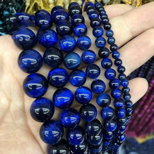 5A Qualität Naturstein Blaue Tigerauge Perle Runde lose Perle 6 8 10 12mm für Schmuckherstellung DIY Charm Armband 15" Großhandel-Lapis Tigerauge-14,0mm 27 bis 28Stk von LEPIZ