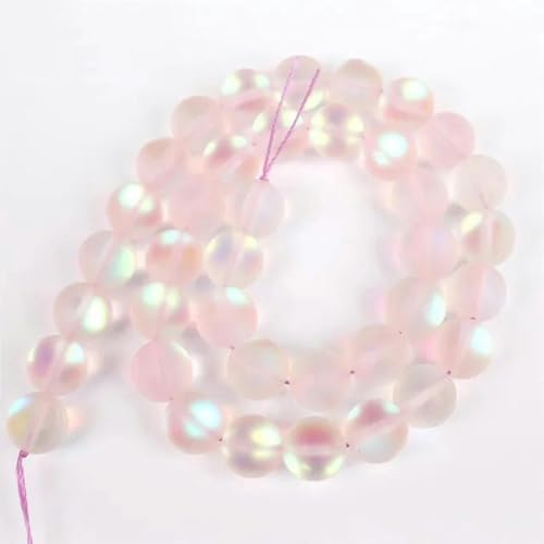 6 8 10 mm glatte Kristall-Glitzer-Mondstein-Glasperlen, runde lose Perlen zur Herstellung von DIY-Schmuck und Armbandzubehör, 15 Zoll, Mattrosa, 10 mm (ca. 36 Stück) von LEPIZ