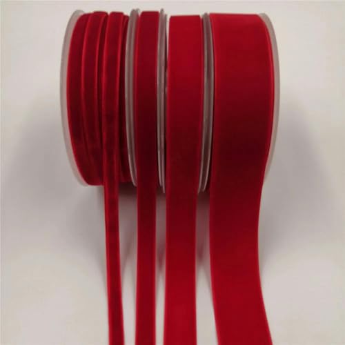 6 mm/9 mm/15 mm/25 mm, 5 Yards, einseitiges Samtband zum Verpacken handgefertigter Blumensträuße, Partydekoration, Weihnachten, unelastisch, Rot V001-9 mm x 5 Yards von LEPIZ