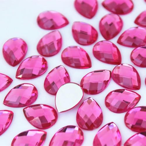 8Y496-Fuchsia, Acryl-Strass-Applikationen, flache Rückseite, Steine und Kristalle für Kostüme, Bastelzubehör, 10 x 14 mm, 100 Stück von LEPIZ