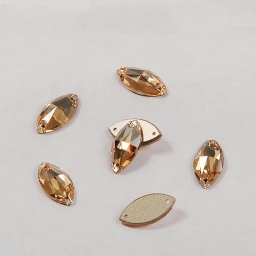 Aufnähsteine in verschiedenen Formen, Kristall-Strasssteine, Goldton, Aufnähknöpfe, DIY-Kleidung, Basteln, Kleid, 7 x 15 mm, 30 Stück von LEPIZ