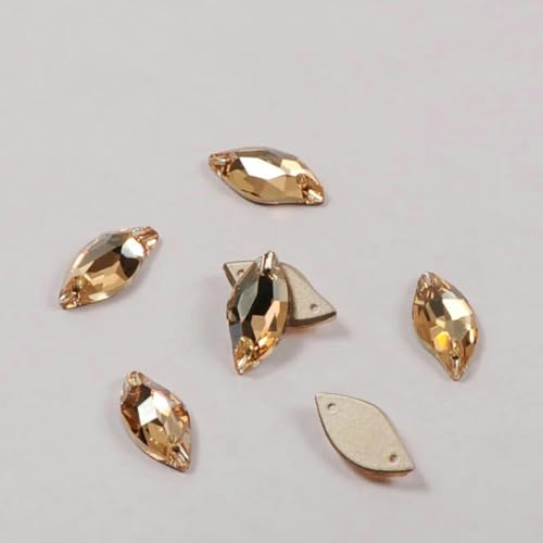 Aufnähsteine in verschiedenen Formen, Kristall-Strasssteine, goldfarbene Nähknöpfe, DIY-Kleidung, Basteln, Kleid, Blatt, 14 x 30 mm, 6 Stück von LEPIZ