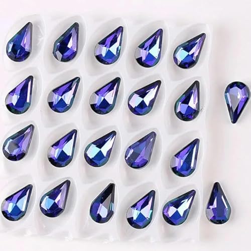 Glaskristall, 8 x 13,0 mm, schmale Wassertropfenform, Regenbogen- und Gelee-Bonbon-AB-Farben, Pointback, zum Aufkleben, Strass-Perlen-Applikation, DIY-Besatz-A-05 Montana RB-8 x 13,0 mm, 50 Stück von LEPIZ