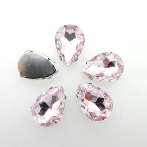 Glaskristall mit silberner Klaue, 7 Größen, 25 Farben, ausgefallene Wassertropfen, Strass-Perlen zum Aufnähen, Kleidersäcke, Schuhe, DIY-O29 Pink-20 x 30mm, 10 Stück von LEPIZ