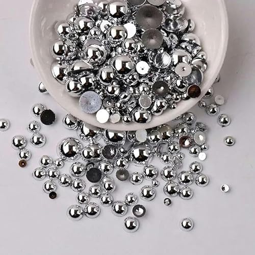 Halbrunde Perlen mit flacher Rückseite, ABS-Perlen, Kunstperlen, Größen 2–8 mm, für Schmuck, Nagelkunst, Basteln, Maniküre, DIY-Zubehör, Silber, 4,0 mm, 500 Stück von LEPIZ