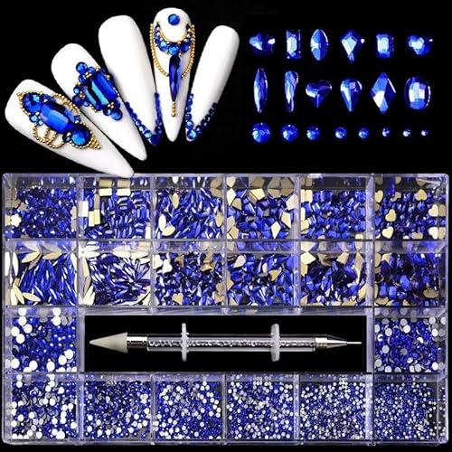 Luxuriöse Glaskristall-Strasssteine für Nagelkunst, Dekorationszubehör, glänzende Diamant-Nagel-Charms, Schmuck, DIY-Maniküre-Teile, Nägel, Edelsteine, Blau von LEPIZ