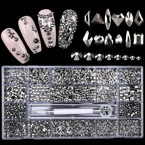 Luxuriöse Glaskristall-Strasssteine für Nagelkunst, Dekorationszubehör, glänzende Diamant-Nagel-Charms, Schmuck, DIY-Maniküre-Teile, Nägel, Edelsteine, Mine Schwarz von LEPIZ