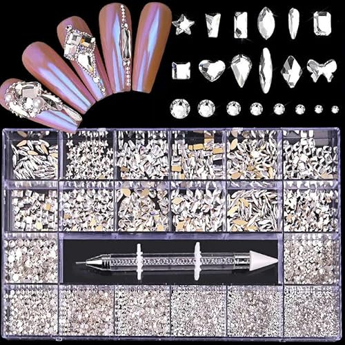 Luxuriöse Glaskristall-Strasssteine für Nagelkunst, Dekorationszubehör, glänzende Diamant-Nagel-Charms, Schmuck, DIY-Maniküre-Teile, Nägel, Edelsteine, transparent von LEPIZ