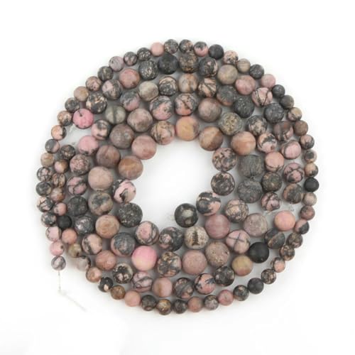 Matt polierter Naturstein, Onyx, Jaspis, Aventurin, runde, matte, lose Perlen zur Herstellung von Schmuck, Ohrringen, Charms, Armbändern, 15 Zoll – schwarze Spitze, Rhodonit, 4,0 mm, ca. 88 Stück von LEPIZ