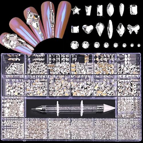 Mine Black Fancy Crystal Nail Strasssteine, luxuriöse Nagelteile, Edelsteine, 3D-Diamanten in Flatback-Form, Glas-Nagelkunst-Dekorationen, transparent, 2800 Stück von LEPIZ