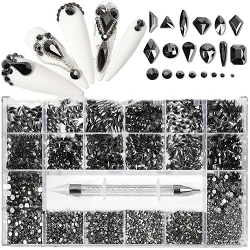 Mine Black Fancy Crystal Nail Strasssteine, luxuriöse Nagelteile, Edelsteine, 3D-Diamanten in Flatback-Form, Glas-Nagelkunst-Dekorationen-Mine Black von LEPIZ