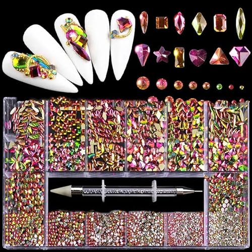 Mine Black Fancy Crystal Nail Strasssteine, luxuriöse Nagelteile, Edelsteine, 3D-Diamanten in Flatback-Form, Glas-Nagelkunst-Dekorationen – Regenbogen von LEPIZ