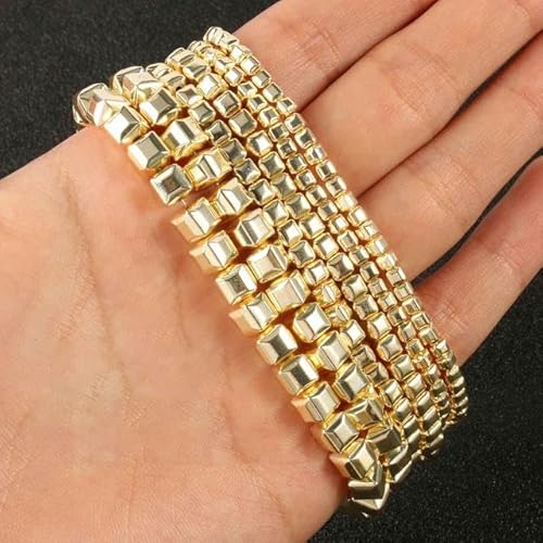 Natürliche Hämatitperlen, 9 Karat vergoldet, quadratisch, Stern, Herz, lose Abstandssteinperlen zur Schmuckherstellung, DIY-Armband, 15 Zoll, Typ 1–2 mm von LEPIZ