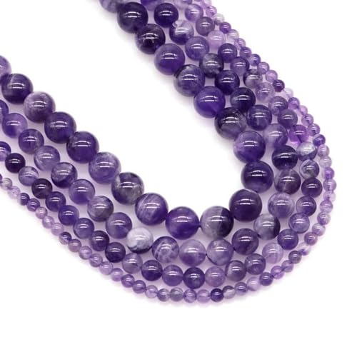 Naturstein Fluorit Tigerauge Heilkristall zur Schmuckherstellung Edelstein lose Perle DIY Armband Halskette Zubehör 4 6 8 10 mm-Amethyst-10 mm (36 bis 37 Stück) von LEPIZ