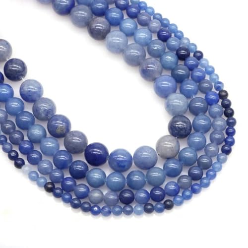 Naturstein Fluorit Tigerauge Heilkristall zur Schmuckherstellung Edelstein lose Perle DIY Armband Halskette Zubehör 4 6 8 10 mm-Blauer Aventurin-10 mm (36 bis 37 Stück) von LEPIZ