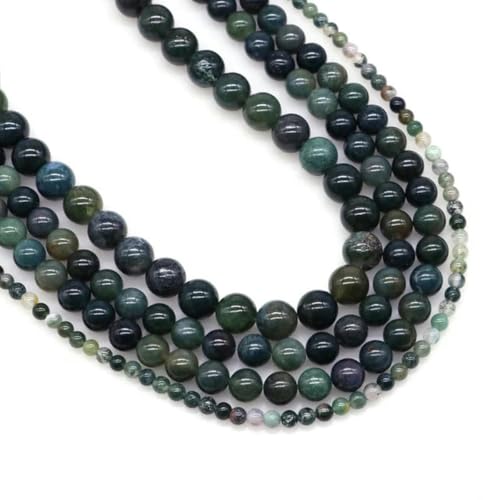 Naturstein Fluorit Tigerauge Heilkristall zur Schmuckherstellung Edelstein lose Perle DIY Armband Halskette Zubehör 4 6 8 10 mm-Grüner Moosachat-10 mm (36 bis 37 Stück) von LEPIZ