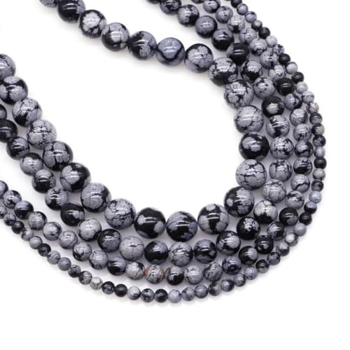 Naturstein Fluorit Tigerauge Heilkristall zur Schmuckherstellung Edelstein lose Perle DIY Armband Halskette Zubehör 4 6 8 10 mm-Schneeflockenobsidian-10 mm (36 bis 37 Stück) von LEPIZ