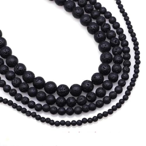 Naturstein Fluorit Tigerauge Heilkristall zur Schmuckherstellung Edelstein lose Perle DIY Armband Halskette Zubehör 4 6 8 10 mm-Schwarze Vulkanlava-10 mm (36 bis 37 Stück) von LEPIZ