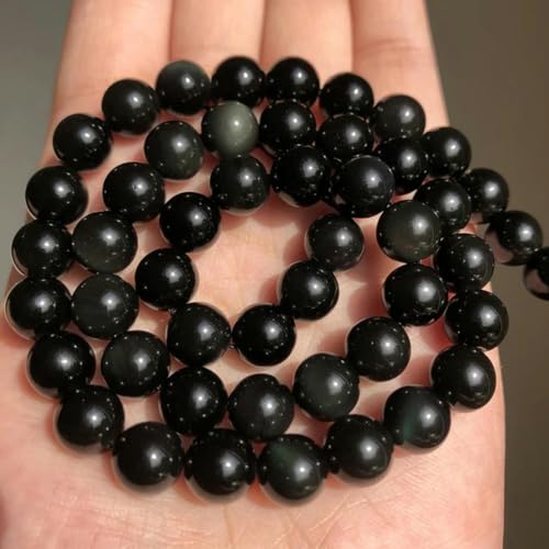 Natursteine, schwarze Achate, Hämatit, Katzenauge, lose Abstandshalter, runde Mineralperle zur Schmuckherstellung, Handarbeiten, DIY-Armbänder, 15 Zoll, Obsidian, 6 mm, 61 Stück Perlen von LEPIZ