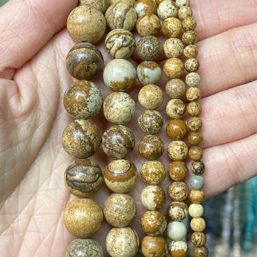 Natursteinperlen im 42-Stil, 4, 6, 8, 10 mm, Lava-Achat, Amethyst, runde Perlen zur Schmuckherstellung, DIY-Armbänder – Bildjaspis – 10 mm, 36 bis 37 Stück von LEPIZ