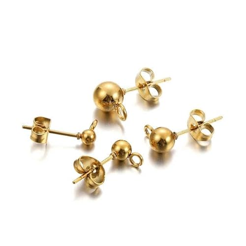 Ohrstecker aus goldfarbenem Edelstahl, 3 4 5 6 mm, Kugelperlen, Öse mit Stecker, Ohrringverbinder, Zubehör zur Schmuckherstellung, 20 Stück, goldfarben mit Loch, 3,0 mm von LEPIZ