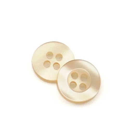 20 bis 150 Stück, 2,6 mm, perlmuttartiger echter Wellknopf aus Kunstharz, vier Ösen, breitkrempiger Perlmuttknopf, farbiges Hemdfutter, Beige, 150 Stück von LEQIJK