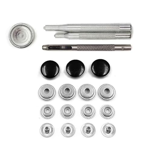 25er Set 201/203 Druckknöpfe Metalldruckknöpfe Optionale Installationswerkzeuge für Stoff, Kleidersäcke, Schuhe, Lederhandwerk, Schwarz, mit Werkzeug, 12,5 mm (203) von LEQIJK