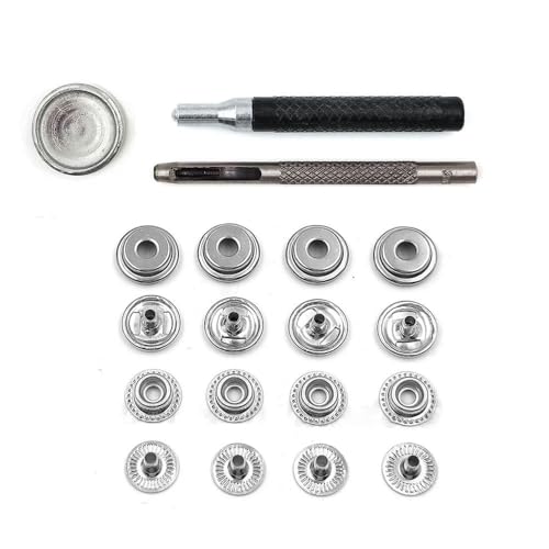 25er Set 201/203 Druckknöpfe Metalldruckknöpfe Optionale Installationswerkzeuge für Stoff, Kleidersäcke, Schuhe, Lederhandwerk, Silber mit Werkzeug B-17 mm (201) von LEQIJK