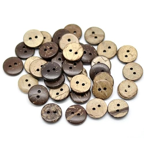 50 Stück 15 mm braune Kokosnussschalenknöpfe mit 2 Löchern zum Nähen von Scrapbooking, Scrapbooking-Basteln-Standard von LEQIJK