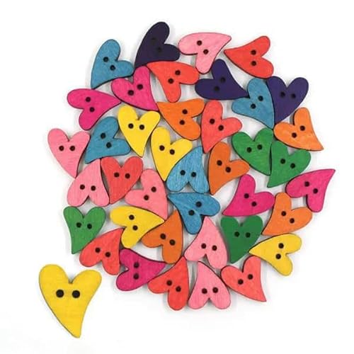 50 Stück 15 x 12 mm roter Herzknopf für Kinder 2-Löcher dekorative Holzknöpfe für Kleidung Nähzubehör Scrapbooking Basteln DIY-3 von LEQIJK