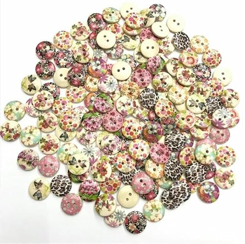 50 Stück 2-Loch-Blumen-Holzknöpfe, rund, Kleidungsdekor, Nähen, Scrapbooking, 15 mm, Verzierungen für Kleidungsdekoration, Knopf-B-15 MM von LEQIJK