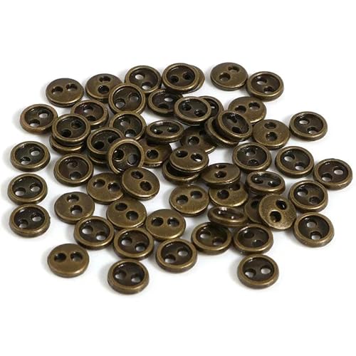 50 Stück 3/4/5 mm Mini-Metallknöpfe für selbstgemachte Puppenkleidung, runde Schnallen, 2 Löcher, handgefertigte Kartenherstellung, Scrapbooking-Knöpfe, Nähen, Antikbronze, 3,0 mm von LEQIJK