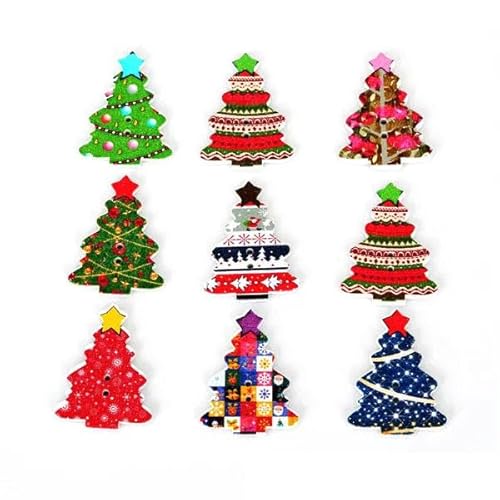 50 Stück gemischte 2 Löcher Weihnachtsdekoknöpfe gemischte Holzknöpfe zum Nähen Scrapbooking Form New-Tree 25x34 von LEQIJK