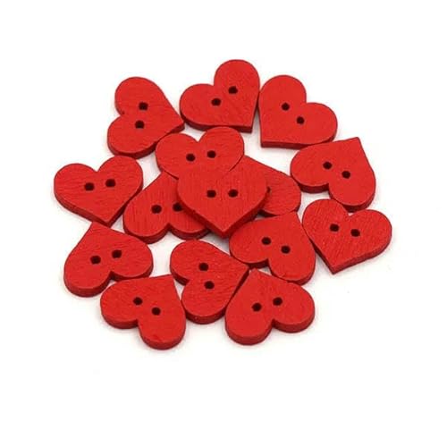 50 Stück rote Herz-Dekoknöpfe mit 2 Löchern, Holzknöpfe für Kleidung, Bastelbedarf, DIY-Taschen, Nähen und Handarbeiten, 15 x 13,0 mm-01 von LEQIJK