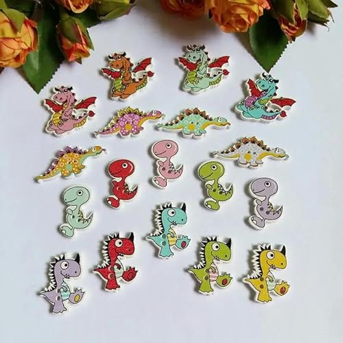 50 teile/los Dekoration cartoon dinosaurier tasten 2 Löcher Bekleidungs Zubehör Holzknöpfe Nähen DIY Scrapbooking-Mix 4 Stil von LEQIJK