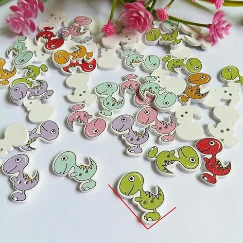 50 teile/los Dekoration cartoon dinosaurier tasten 2 Löcher Bekleidungs Zubehör Holzknöpfe Nähen DIY Scrapbooking-Stil 4 von LEQIJK