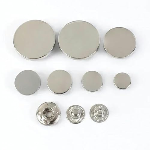 Druckknöpfe aus Metall, 10–25 mm, Druckknöpfe zum Nähen von Kleidung, Jacken, Mänteln, Lederhandwerkszubehör, Silber, 15 mm, 20 Sets von LEQIJK